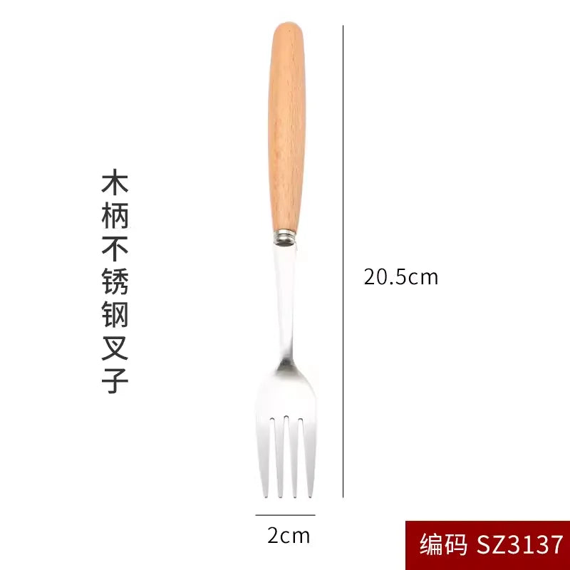 Home wooden bowl japanese acacia salad large kneading tableware - fork 20.5x2cm