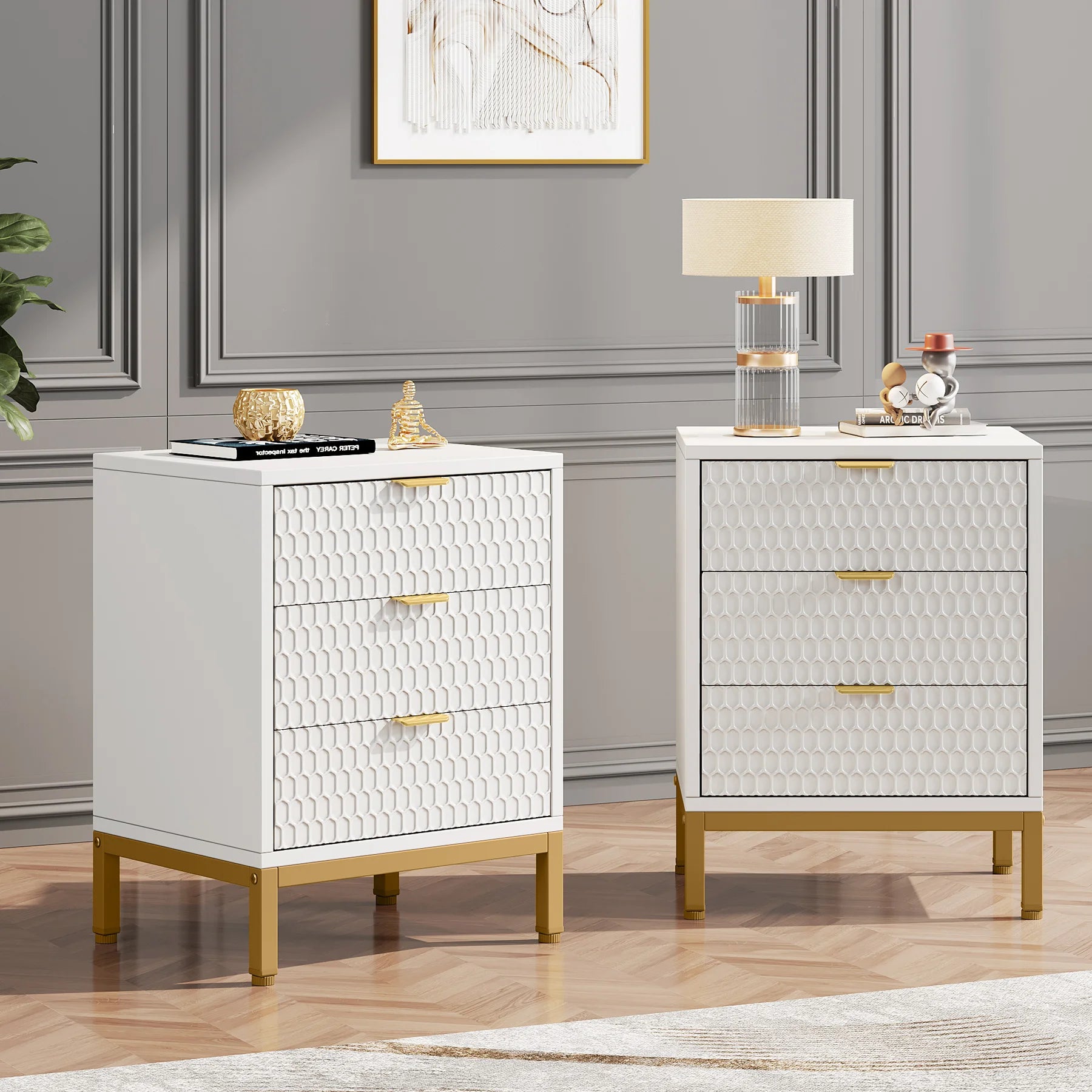 Tribesigns modern nightstand 65.5 cm tall bedside table with 3 drawers contemporary end side storage
