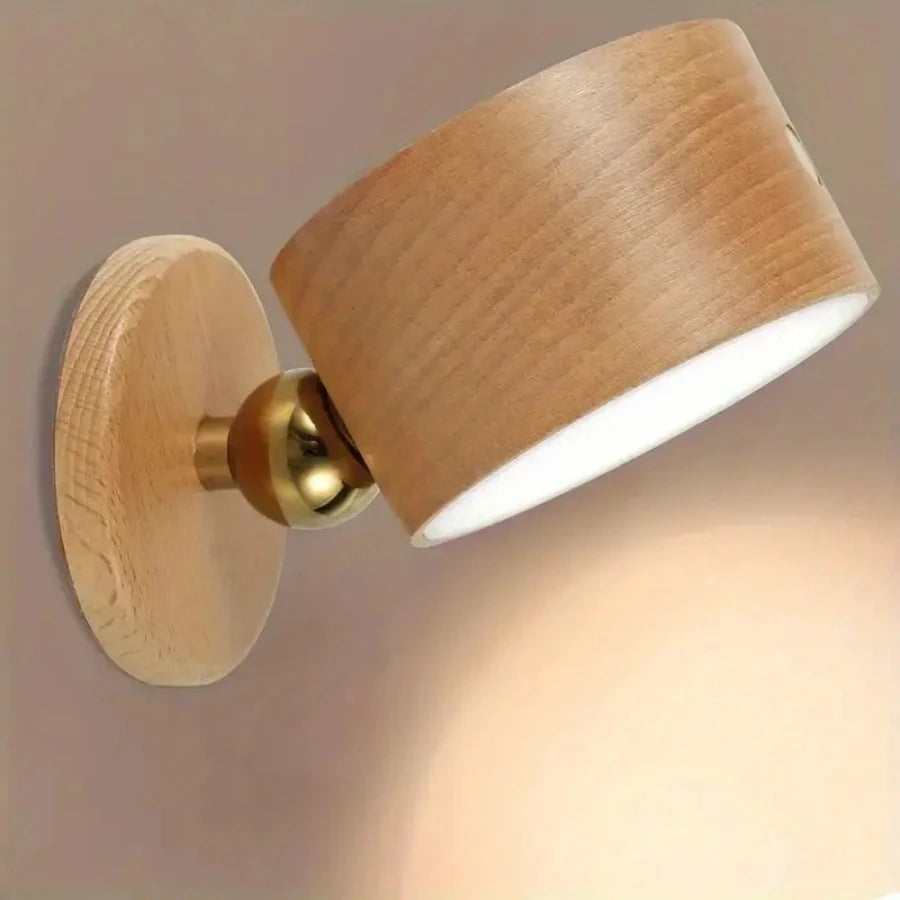 1 pc new wood usb rechargeable 360 degree rotate magnetic wall lamp touch control led mounted reading light for bedroom