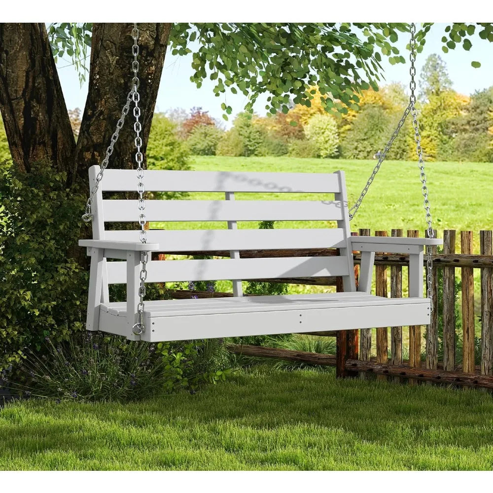 All-weather waterproof hdpe patio swing bench 51 - outdoor porch with stainless steel chains - united states / white