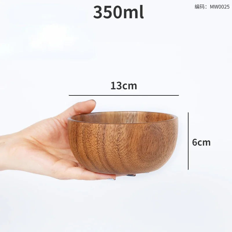 Household solid wood bowl japanese acacia salad mixing wooden basin kneading tableware ramen - mw0025