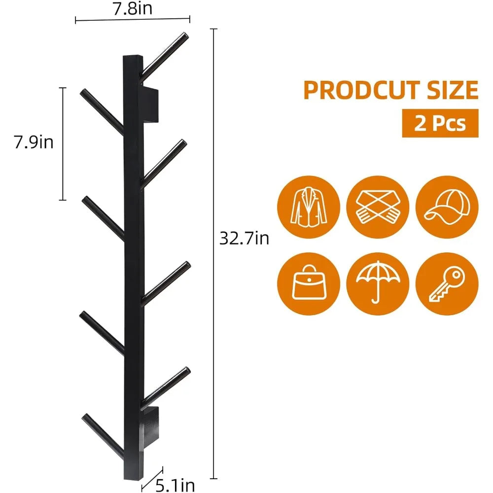 2 pack vertical wall coat rack bamboo hanging hat hooks mounted wooden hanger racks mount tree for coats hats hacket