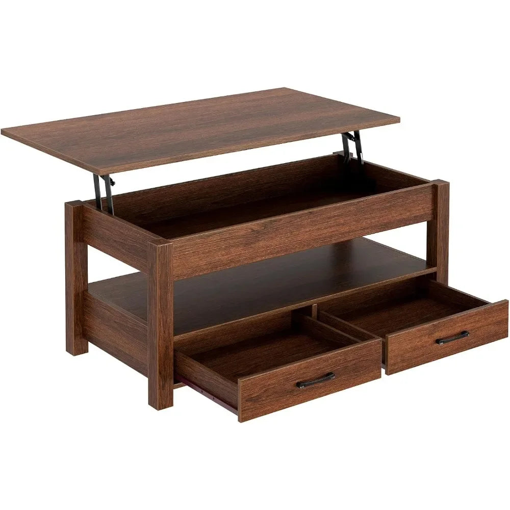 Coffee table 47.2’’ lift top with drawers and hidden compartment retro central wooden tabletop - espresso 47.2 / united