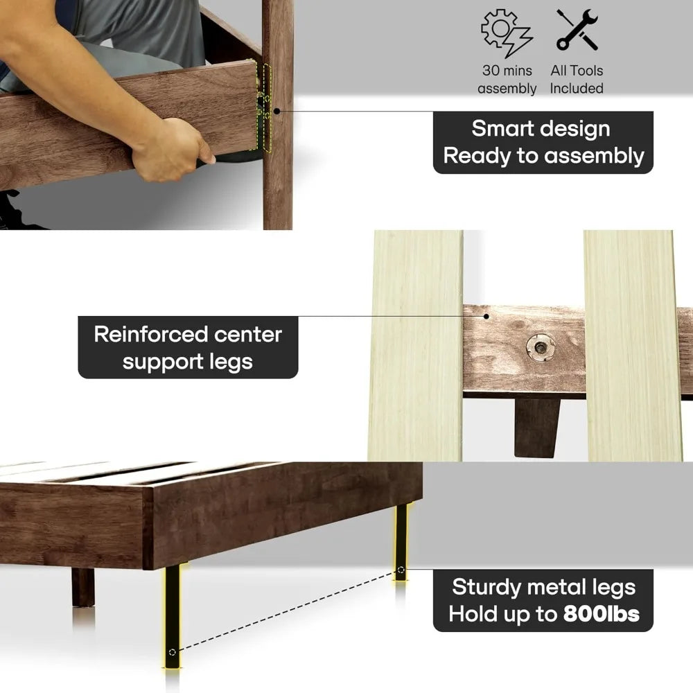 Acacia astoria solid wood upholstered bed frame queen platform with headboard elegant design durable construction