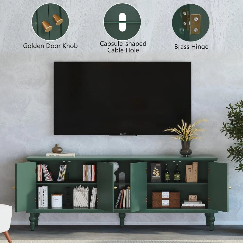 67’’ mid century modern tv stand with window design,wood entertainment center open shelf,up to 70’’ media for living