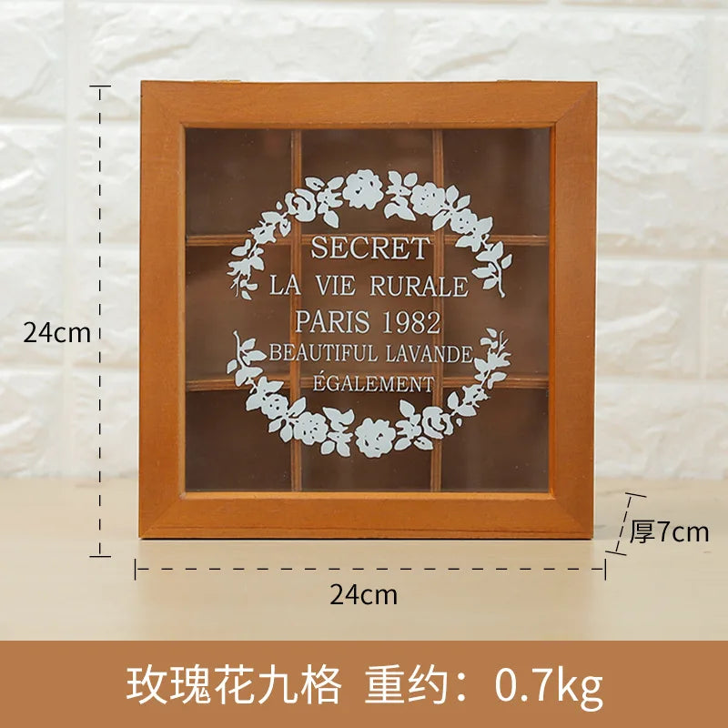 Retro wooden desk storage box multi-layer doll figure display stand desktop drawer type cosmetic jewelry decoration