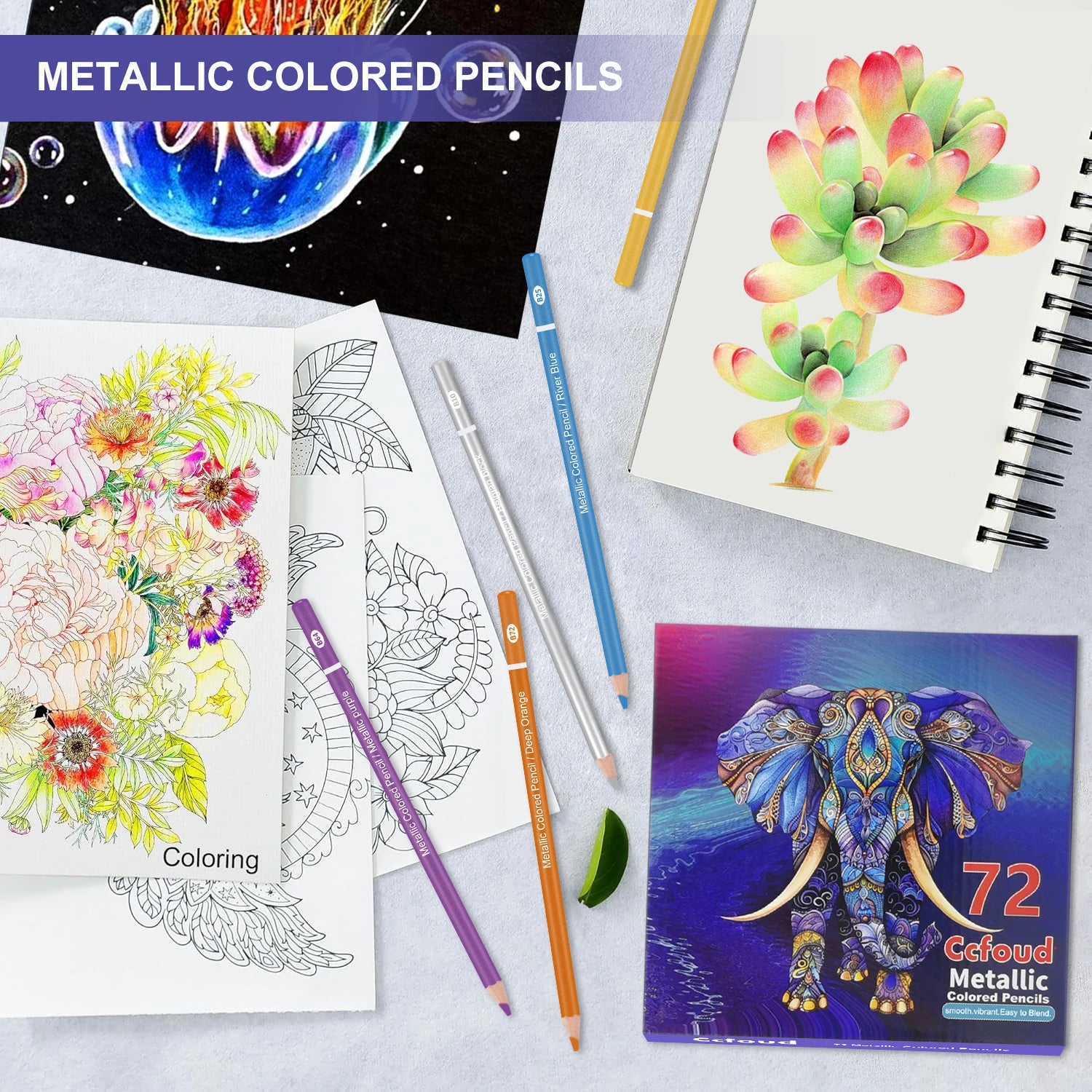 72 metallic colored pencils soft core coloring with vibrant color ideal for artists drawing blending sketching - united