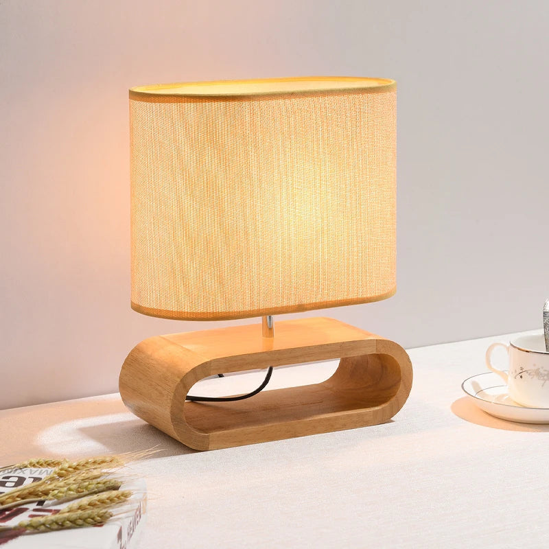 Nordic wood base table lamp cloth lampshade lights for living room bedroom bedside reading fixture e27 indoor decor