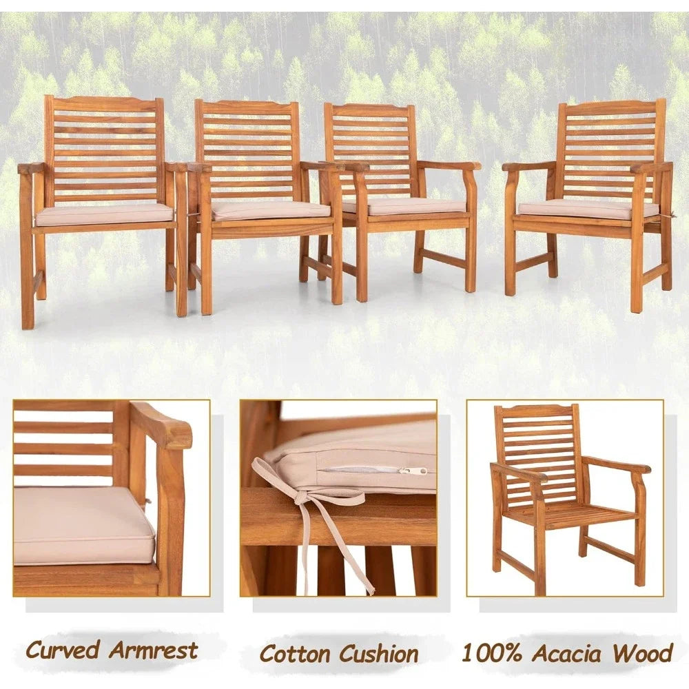 2 pieces acacia wood outdoor dining chairs with cushions patio oil-finished wooden armchairs set of - teak / united