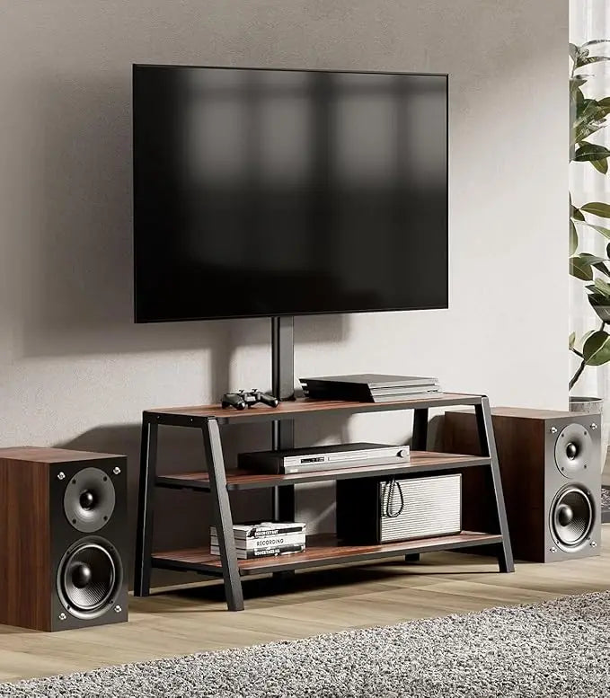 3-tier floor tv stand for 37-70 inch tvs entertainment center with storage-height adjustable console stands walnu