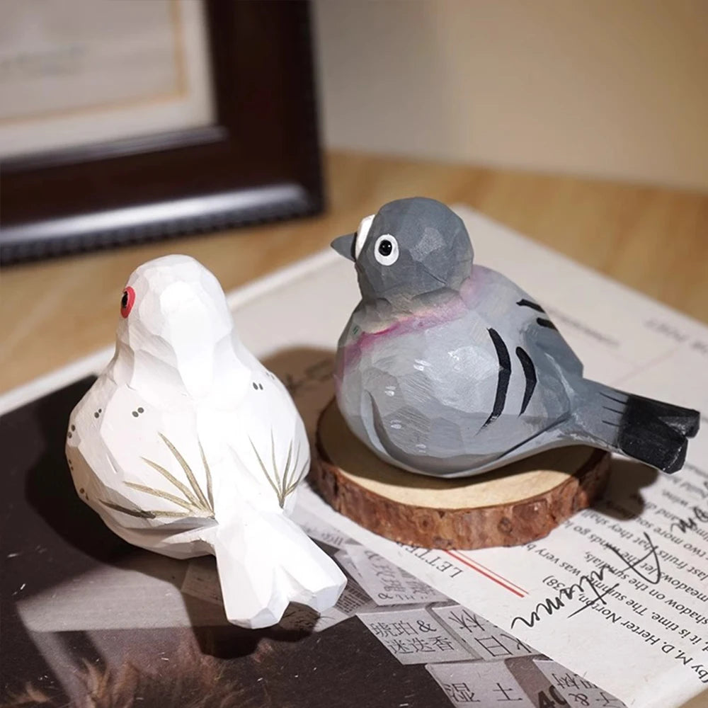 Wood carved small bird craft peace dove decor white pigeons gray pigeon handcrafted wooden carving christmas decoration