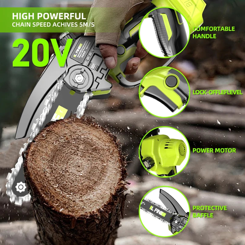 Mini chainsaw woodworking with small handheld electric 6-inch logging sawzall portable