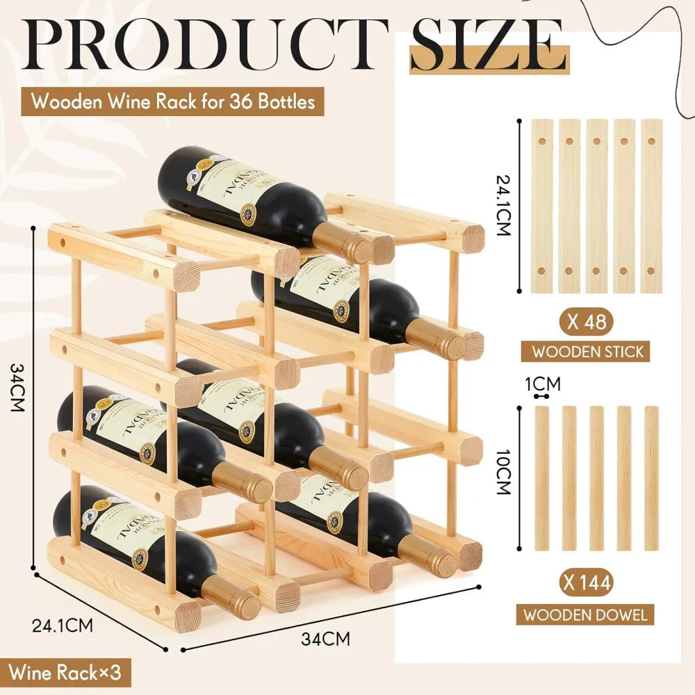 36 bottles wooden wine rack stackable modular storage diy assembly bottle holder cabinet for inside - united states