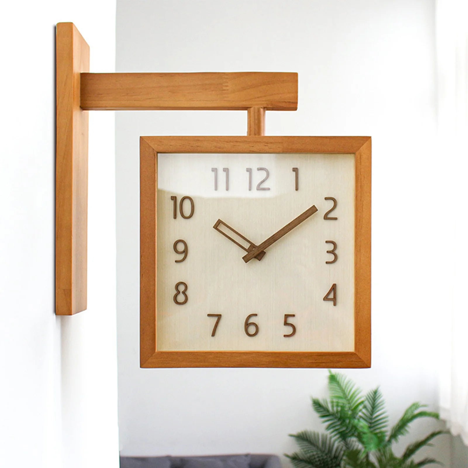 Corner clock double sided decorative silent wooden simple battery powered for home living room - 3115240039211