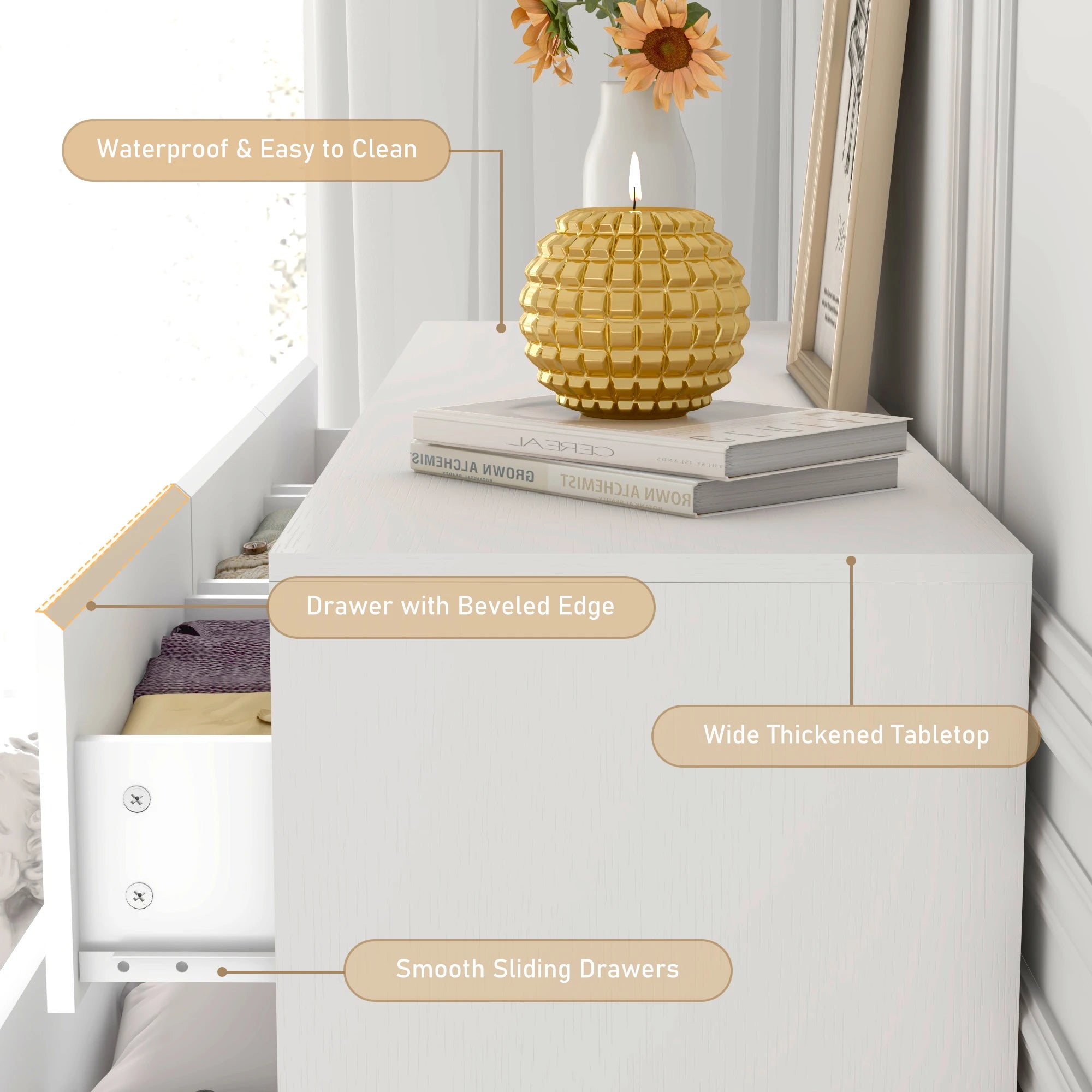 7 drawer dresser for bedroom 55 inch modern with high gloss drawers large wood chest of white/black - black / united