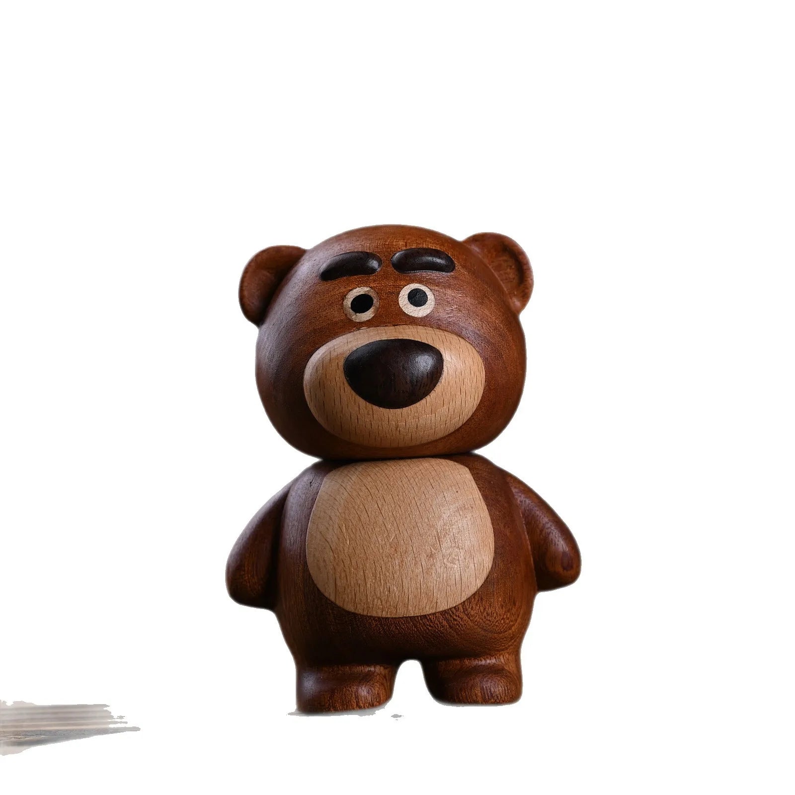 Miniature solid wood carving cute little bear statuette toothpick jar 4.13’’ wooden crafts table decoration