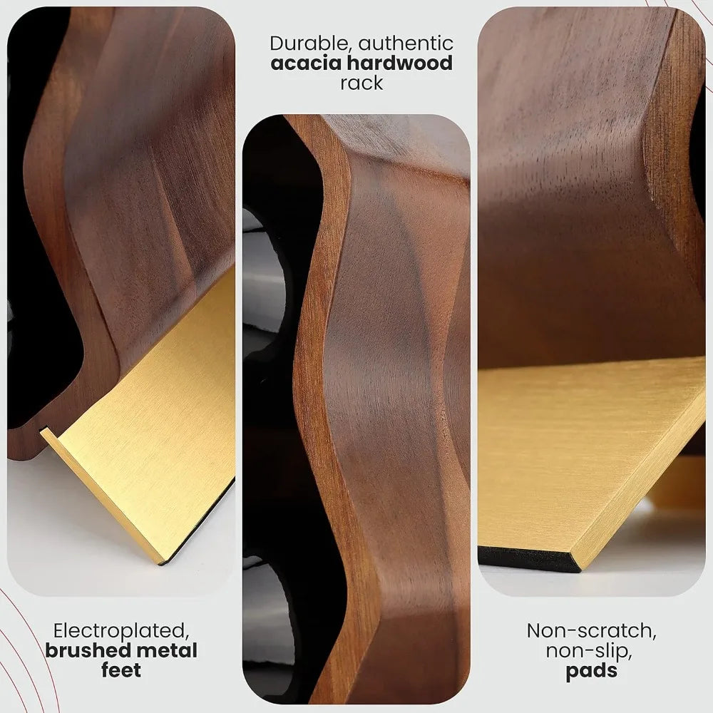 Wood wine rack 7 bottle 2 tier wooden countertop free standing shelf - holder stand for home bar tabletop - united