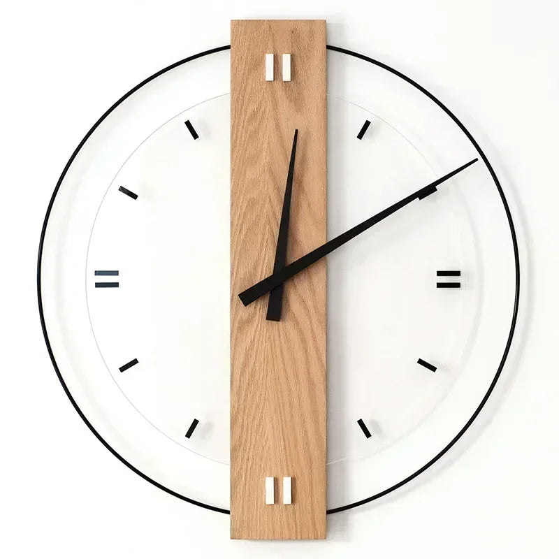 Modern scandinavian simple wall clock bedroom living room personality wood square practical mute circle creative