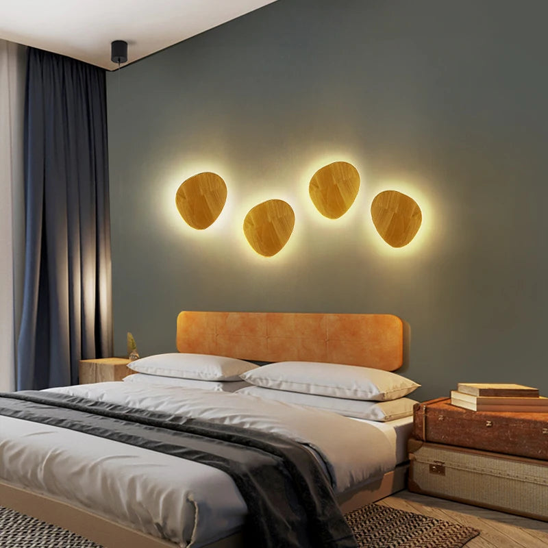 Nordic led wall light modern original circular wooden personalized bedside bedroom staircase hanging