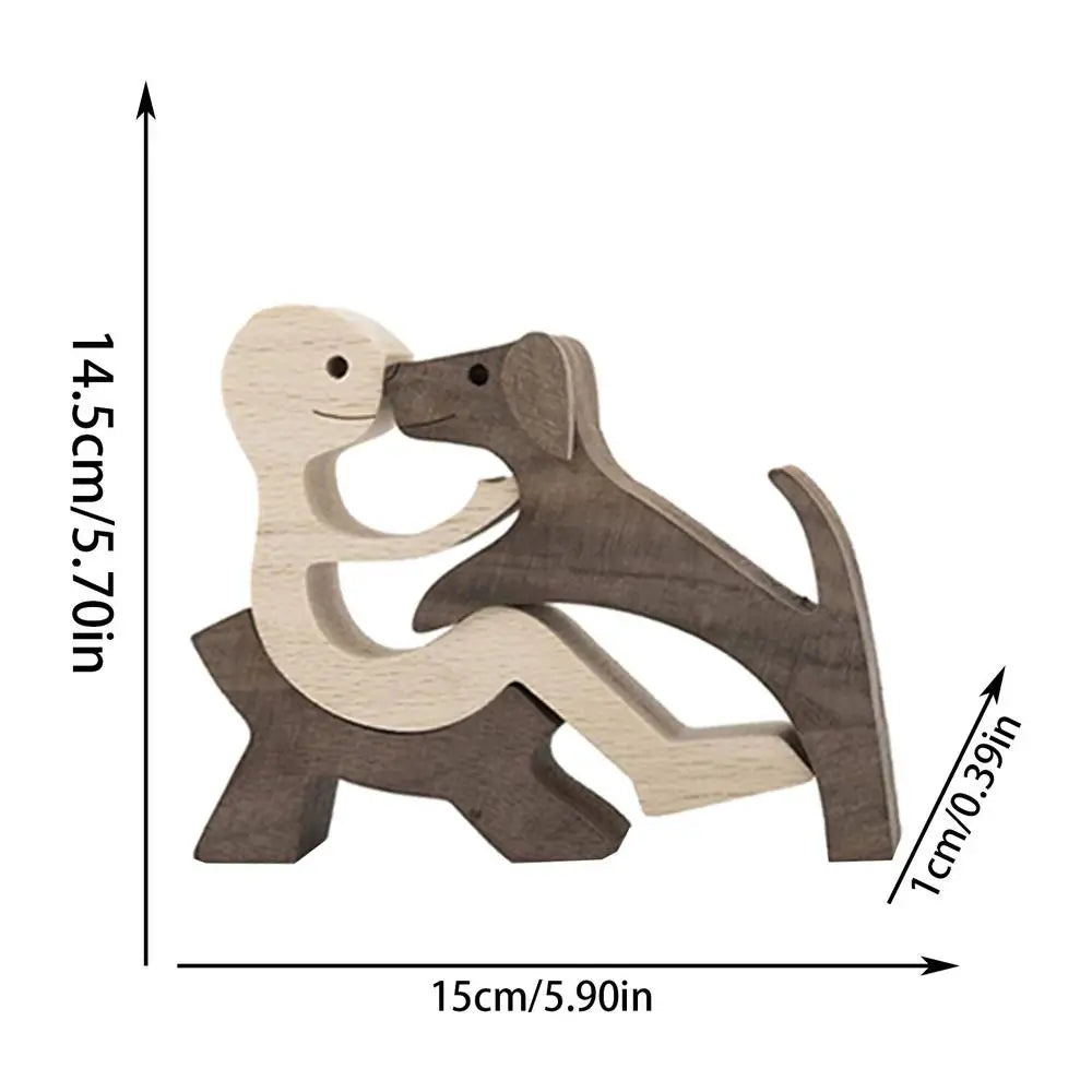 Cute wood dog human statue craft figurine desktop table ornament carving model home room decoration pet sculpture
