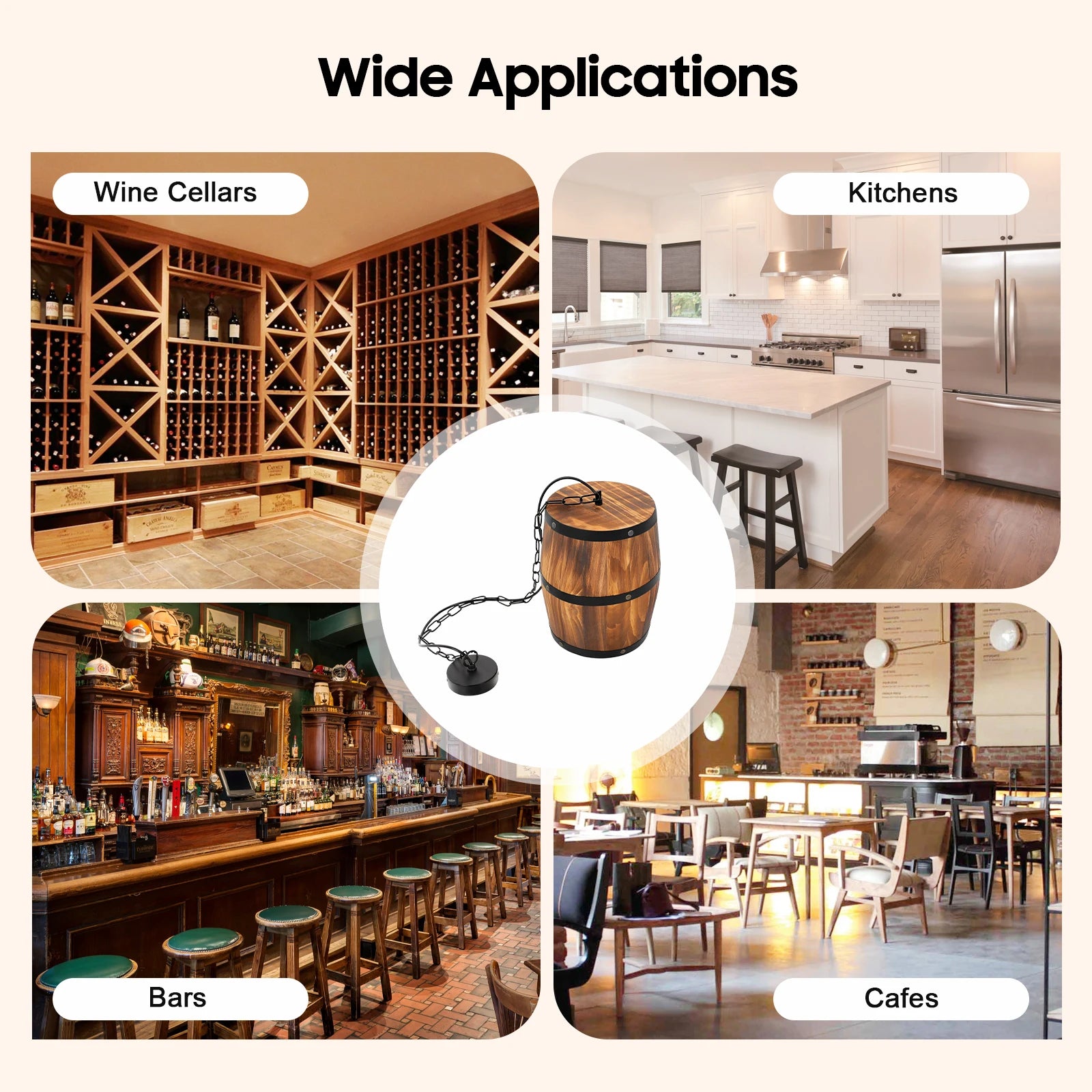 Retro wood wine-barrel pendant light e26 country loft hanging lamp industrial ceiling mounted chandelier for bar cafe