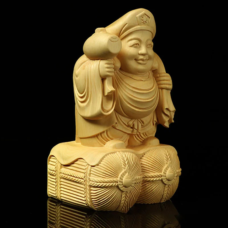 Boxwood wood carving mahakala buddha statue tibet great black god tantra god of wealth sculpture home decoration