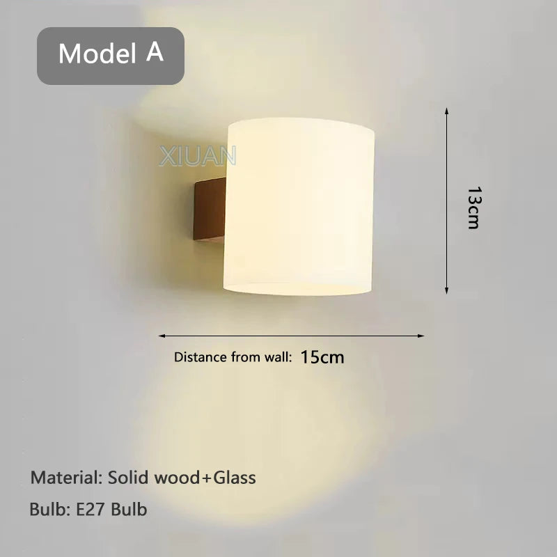 Walnut color wood wall lamp led e27 bulb bedroom bedside light for living room study stair corridor entrance indoor