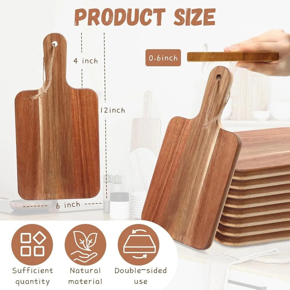 6 pcs acacia wood cutting board with handle,12 inch wooden boards for kitchen,small charcuterie boards,acacia bo