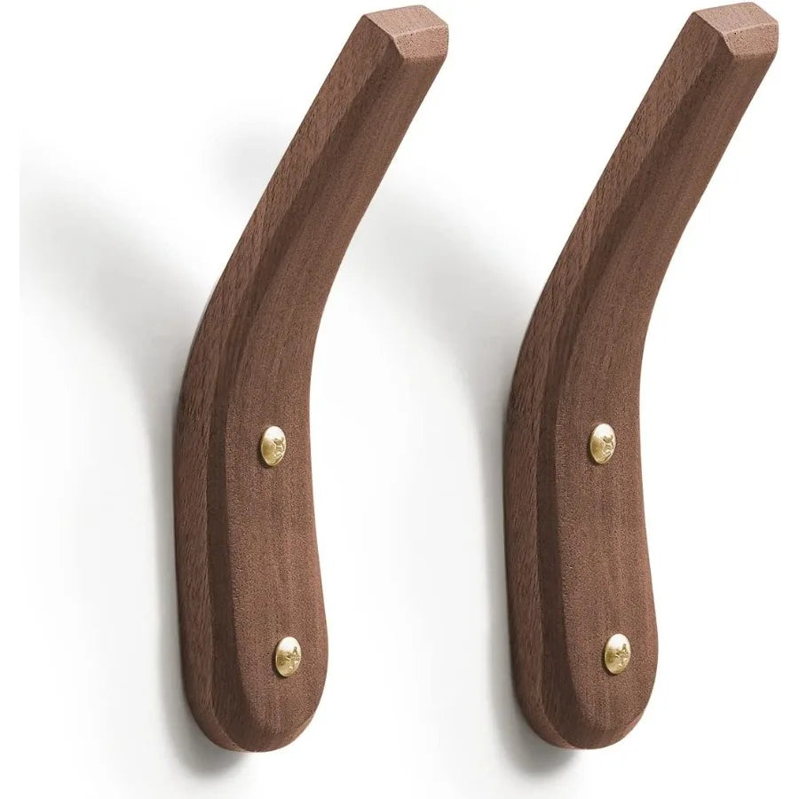 2pack wood hooks wall mounted minimalist easy install natural real walnut cute mid century modern simple rustic boho