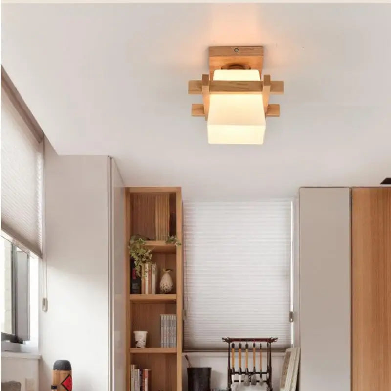 Modern wooden ceiling light glass lampshade with warm blub e27 bulbs universal pendant fixtures for hallway porch