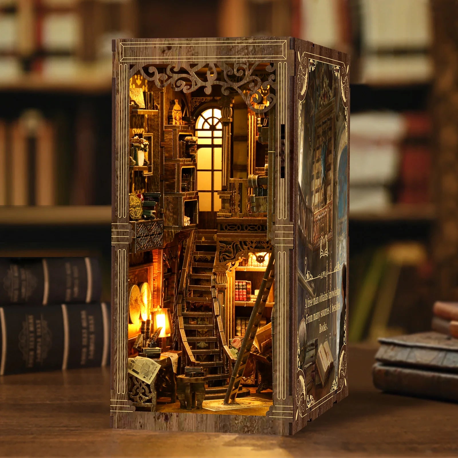 Vintage book collection room wooden nook diy kit - 3d puzzle house model christmas & black friday craft gift - bv02-008