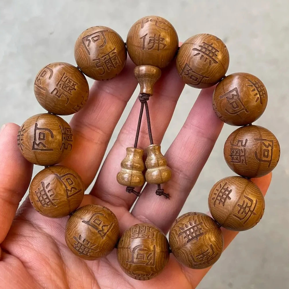 Carved buddha beads six paths wood wooden bracelet reciting hand chain cus made real mantra jewelry - channels of wood