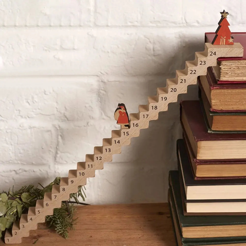 Countdown to christmas calendar creative wooden stairs climbing santa claus travel advent for home decoration