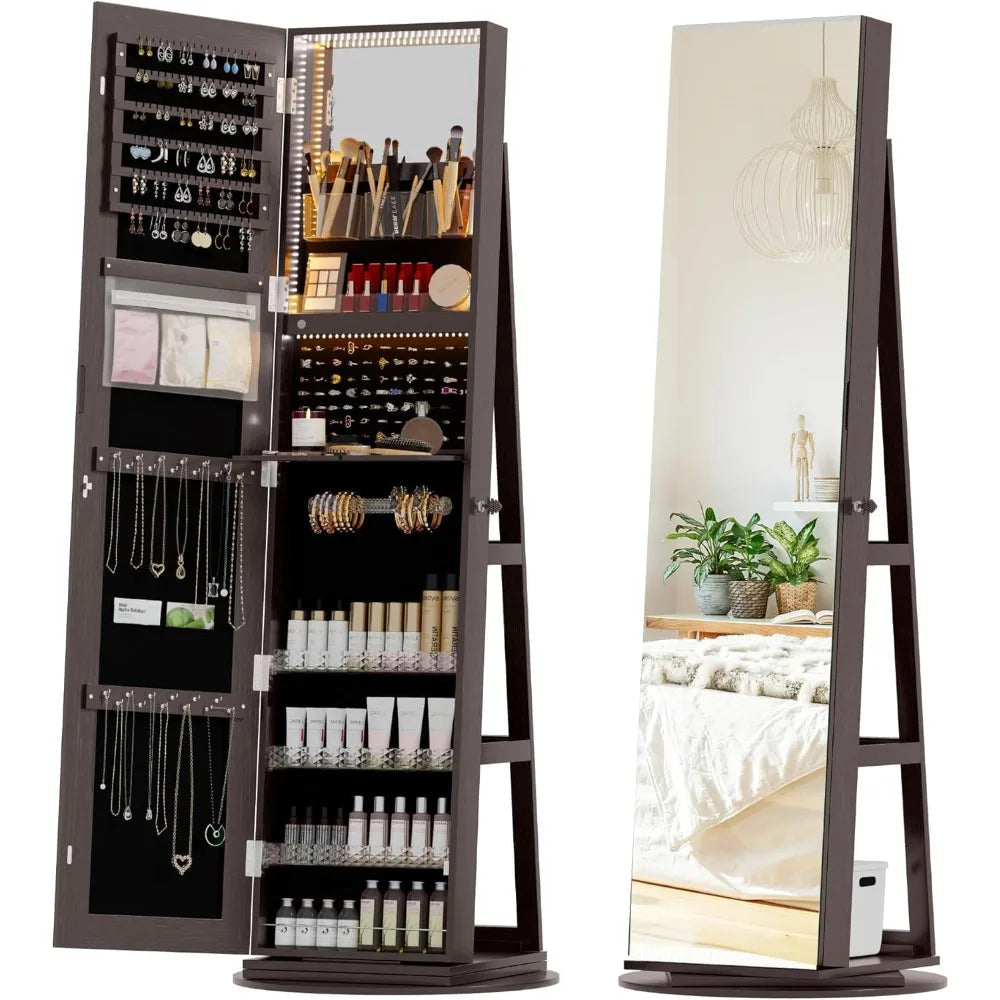 full-length-mirror-armoire-with-led-lights-lockable-cabinet-with-jewelry-storage-360-swivel-mirror-cabinet