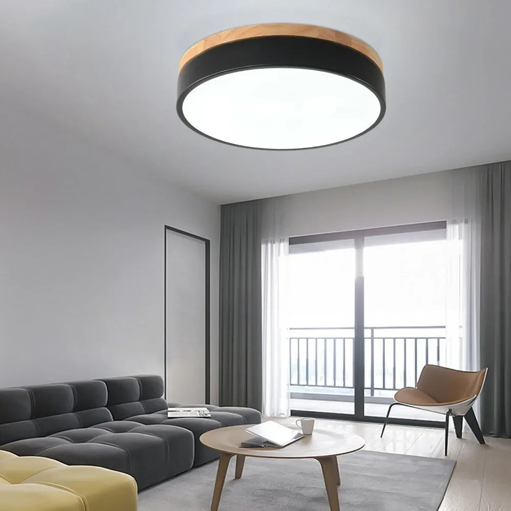 Bymaocar modern led ceiling light minimalist wood style flush mount three-color fit 10-15m² area 360° illumination