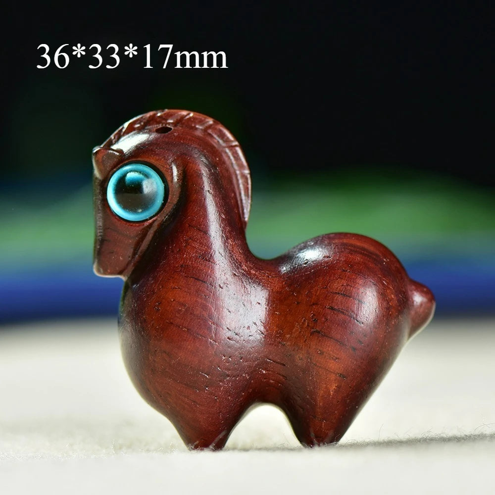 Natural wooden carving mini rainbow horse handcrafted miniatures ornaments diy figurine pendant keychain accessories