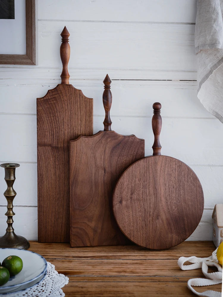Walnut cutting board french vintage solid wood bread dessert fruit steak double sided deli kitchen utensils