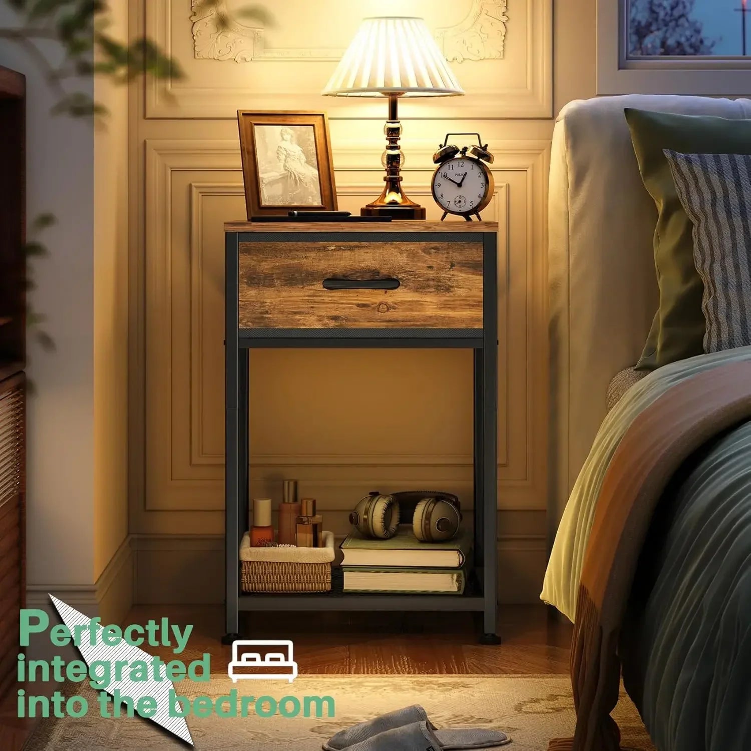 Night stands set of 2,end tables with drawer for bedroom bed side table home rustic brown wood stand - united states