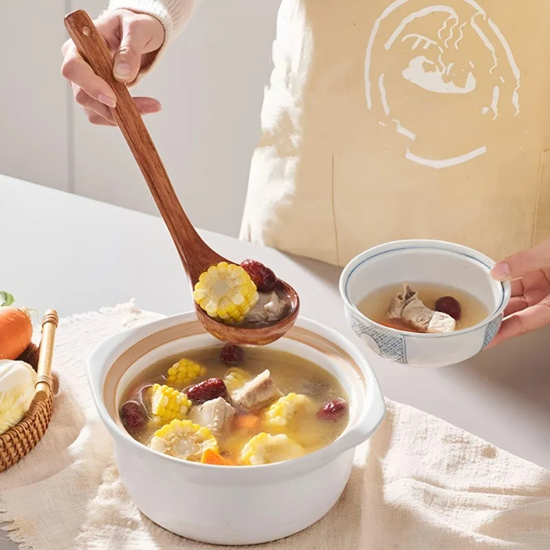 Senior teak cooking spoon acacia wood kitchenware long handled spatula non stick pan heat-resistant easy to clean