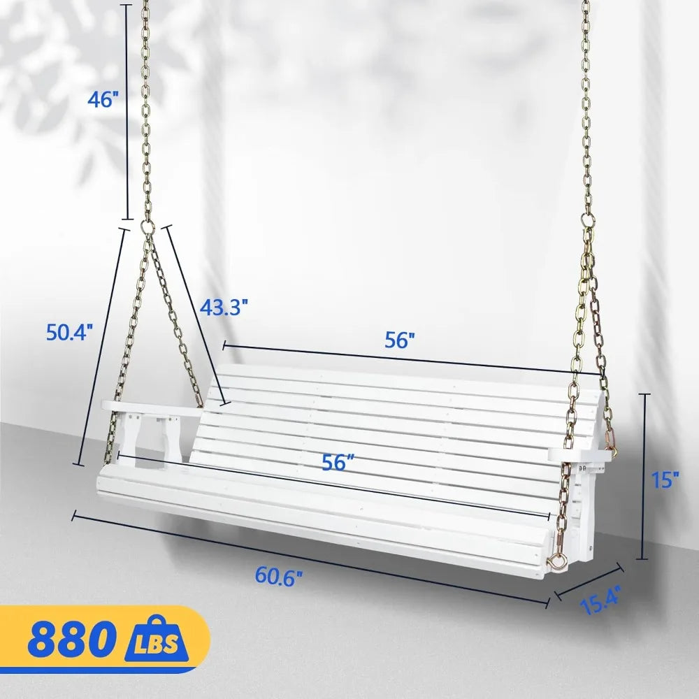 Upgraded patio wooden porch swing for courtyard & garden heavy duty 880 lbs chair bench with hanging chains