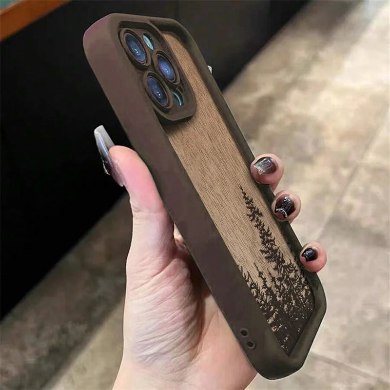 Retro forest brown wood soft phone case for iphone 17 for uphone 16 15 14 plus 13 pro max 11 12 air shockproof cover