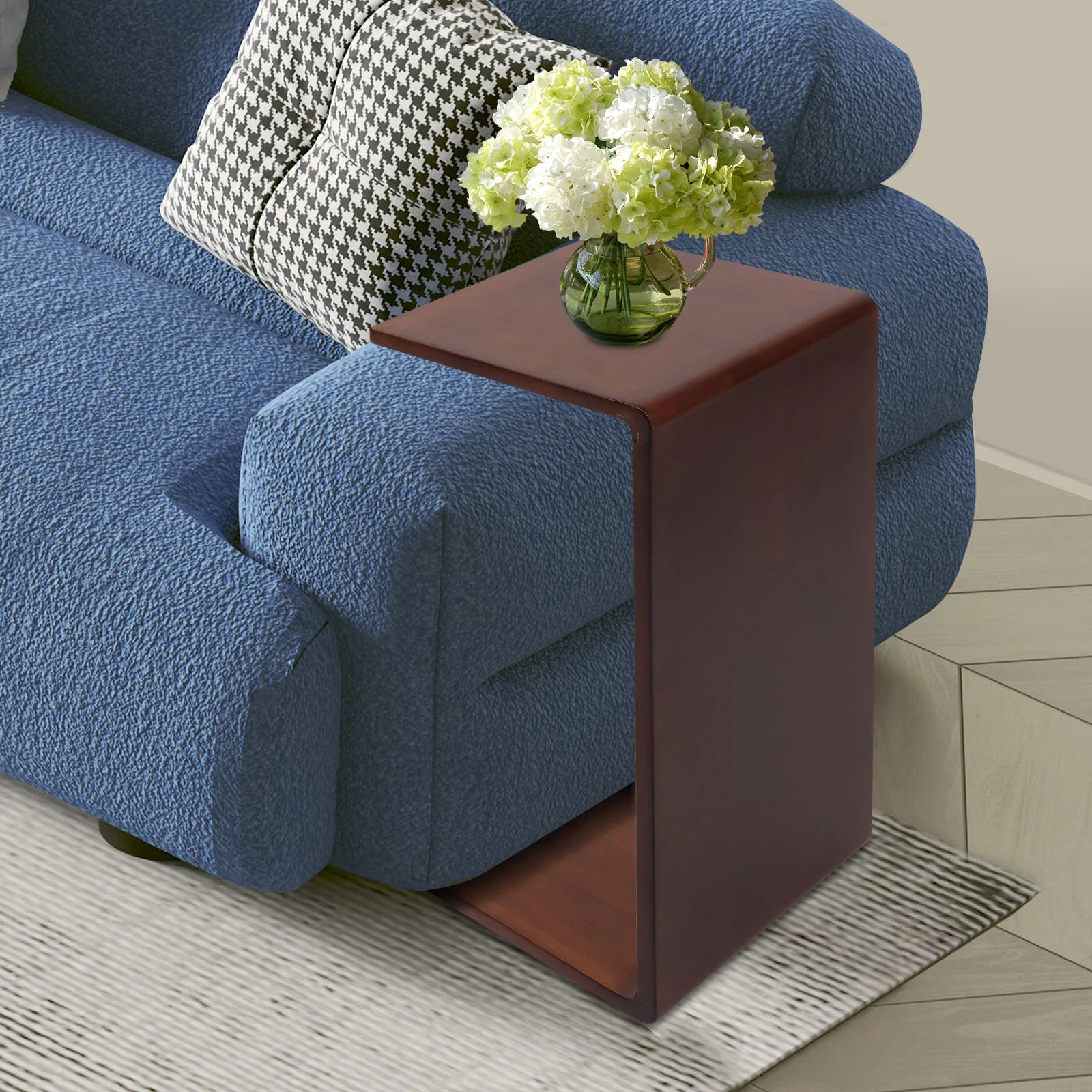 Walnut color solid wood c-shaped end table multifunctional sofa side for living room bedroom - united states