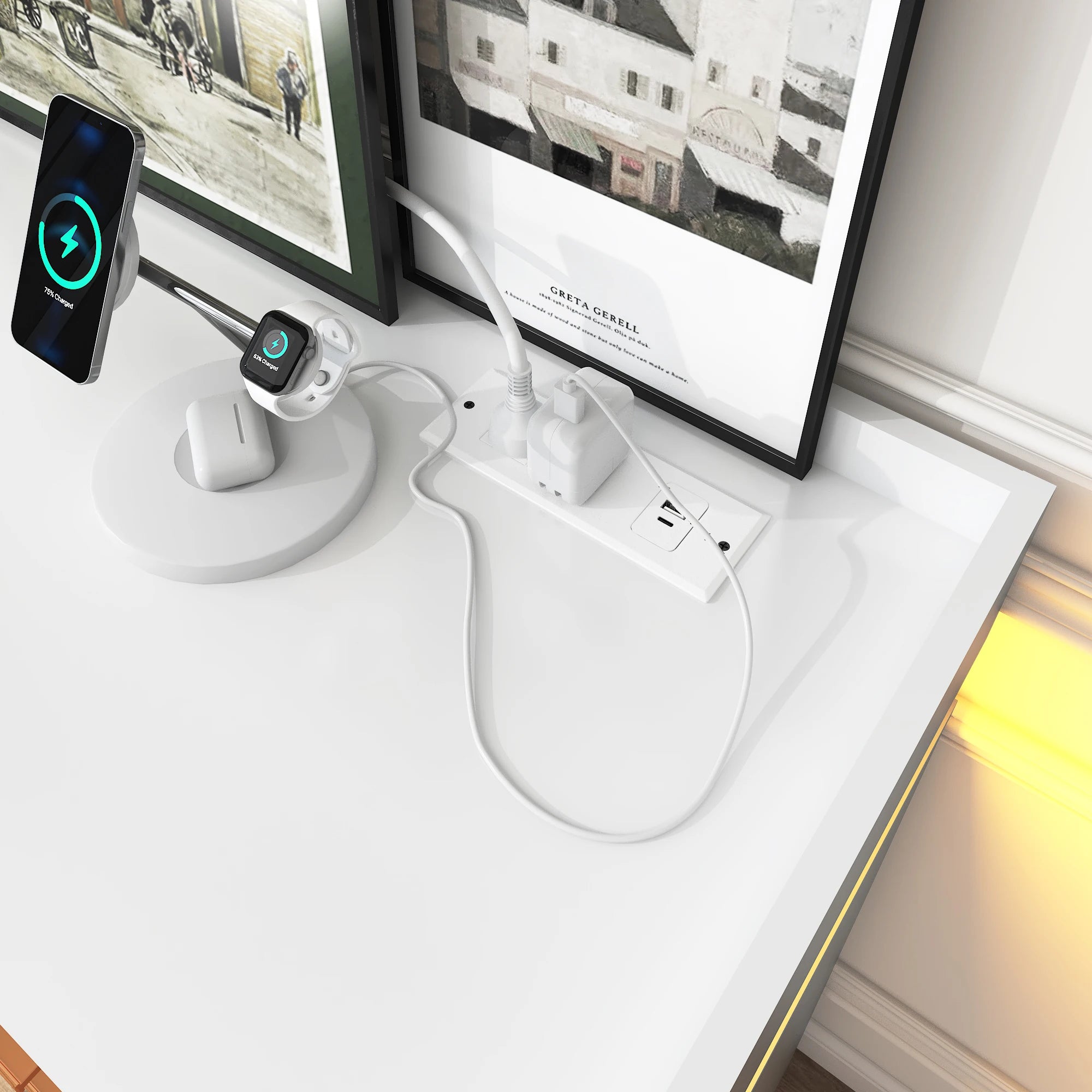 6 drawer dresser 46’’ modern chest of drawers for closet with led light wide organizer cabinet bedroom white/black