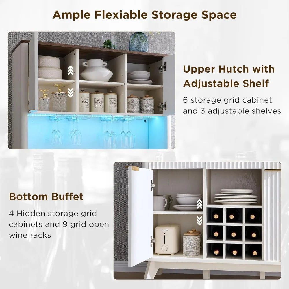 72’’ tall wine bar cabinet with storage hutch modern wood fluted coffee led lights and 10 tier shelf & - united states