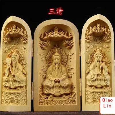 Solid wood carving three open buddha statue collapsible sculpture living room and bedroom decoration modern art - 10
