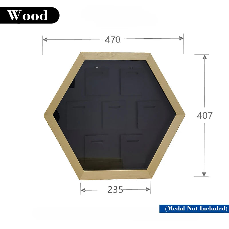 Wooden hexagonal medals frames for marathon display wall mounted picture sports football running swimming - light