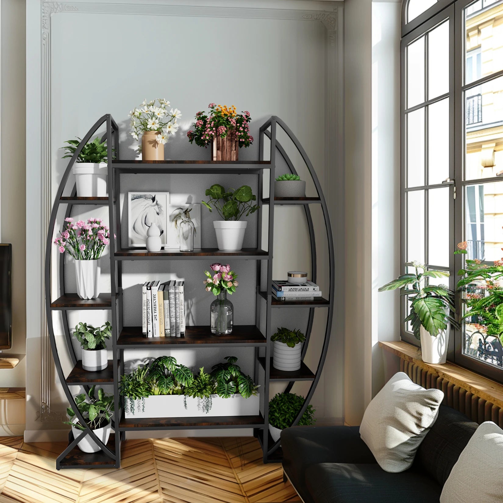 Large 5 tier metal wooden plant stand flower display shelf living room bookshelf