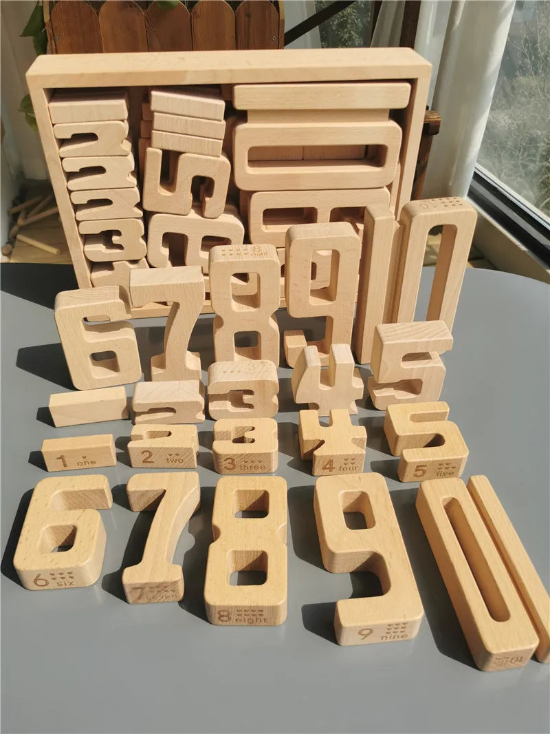 Wooden building stacking digital blocks montessori math numbers toys for kids educational play - game