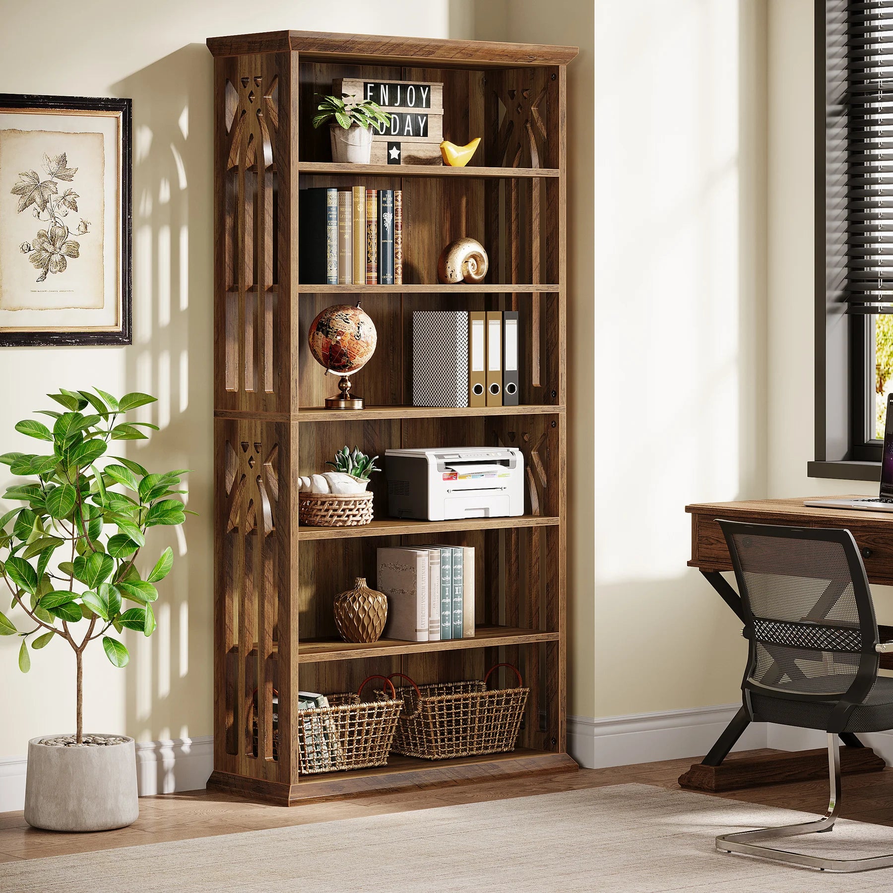 Tribesigns 6-tier bookshelf 75-inch tall bookcase large bookshelves and bookcases freestanding display shelves wood