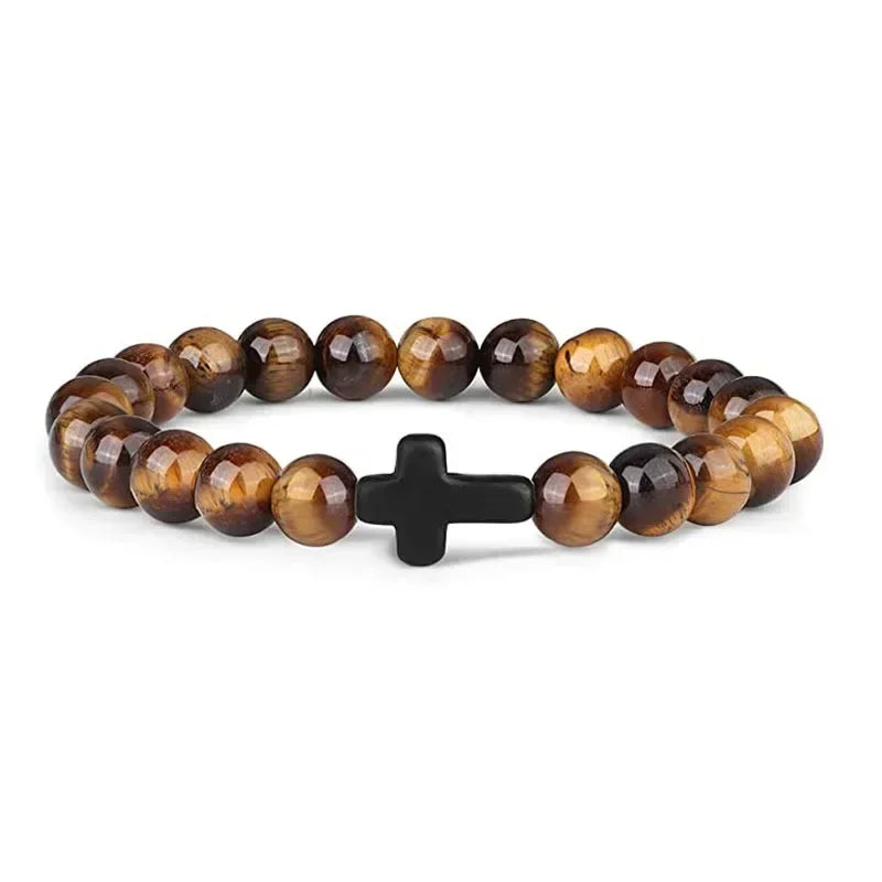 Prayer men natural stone wood beads rosary hematite cross bracelets onyx meditation bracelet women yoga jewelry homme